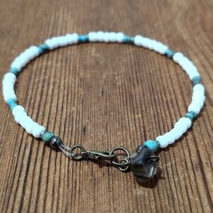 White and Turquoise Beaded Bracelet,  9 Inches Long,  Handmade Bracelet
